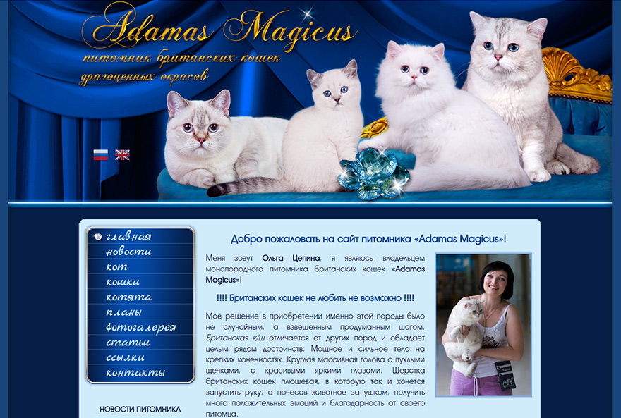 Сайт питомника Британских кошек Adamas Magicus